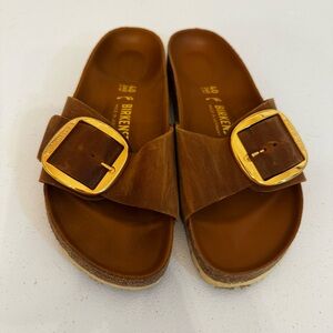 BIRKENSTOCK Madrid Big Buckle Slide Sandal Cognac Leather Size 40